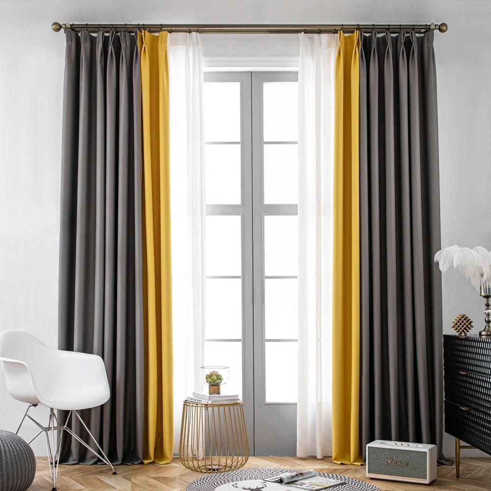 Rideau Jaune Moutarde Et Gris