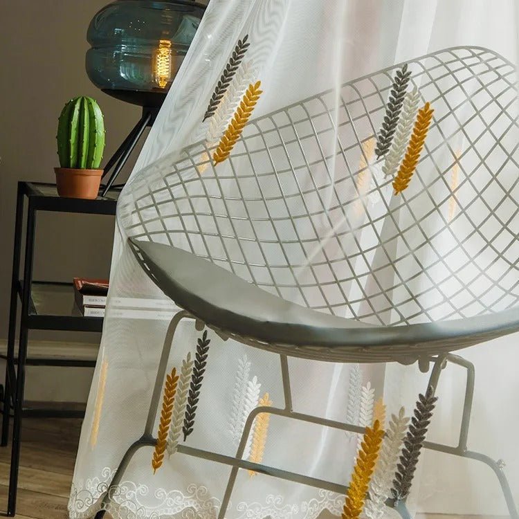 RIDEAU MOTIF JAUNE ET GRIS