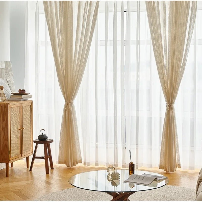 Rideau Lin Beige Et Blanc