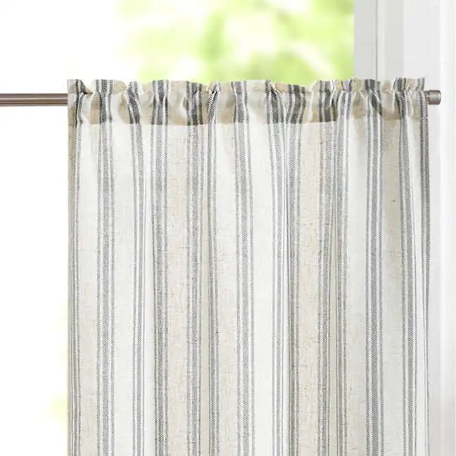 Rideau Bleu Pale Lin Rayure - La Maison des Rideaux