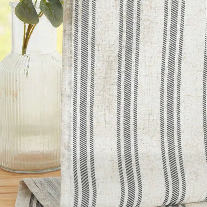 Rideau Bleu Pale Lin Rayure - La Maison des Rideaux