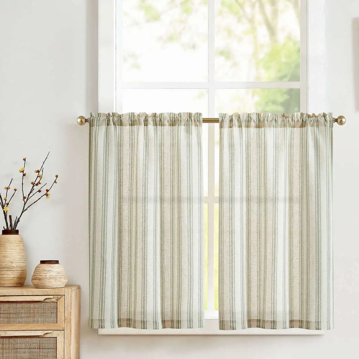 Rideau Bleu Pale Lin Rayure - La Maison des Rideaux