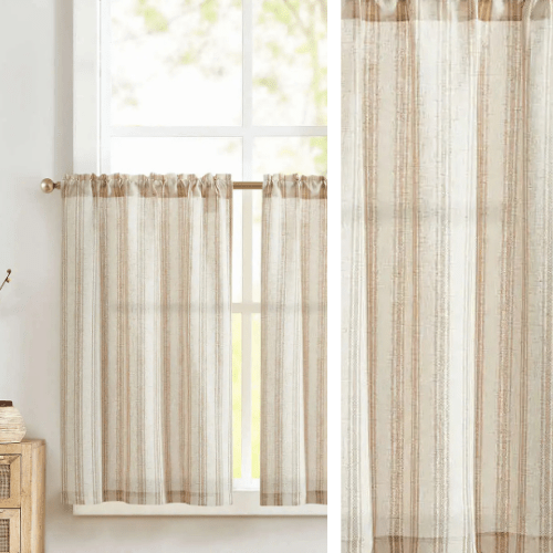 Rideau Rayé Blanc Taupe - La Maison des Rideaux