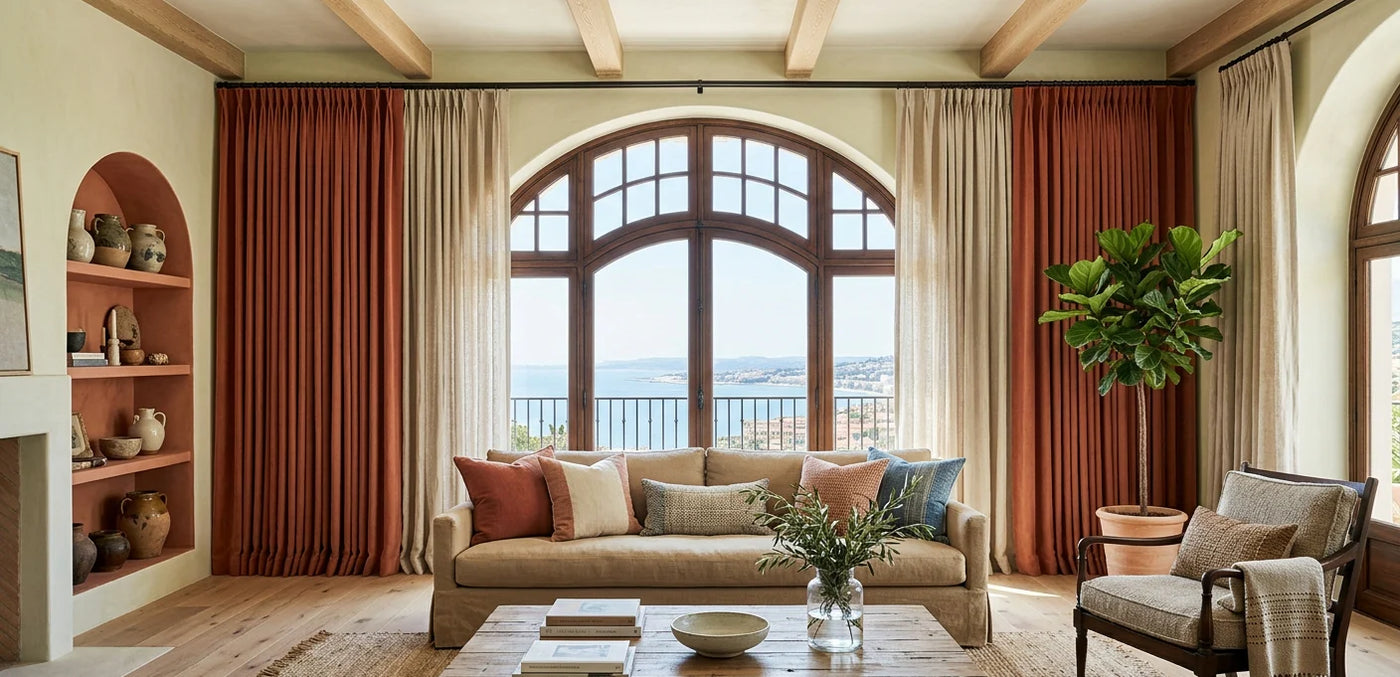 rideau terracotta et rideau beige