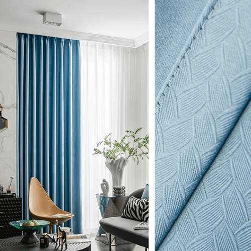 Rideau Semi Occultant à Motif - Bleu