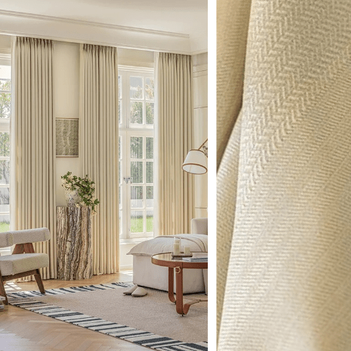 Rideau Semi Occultant - Beige à motifs