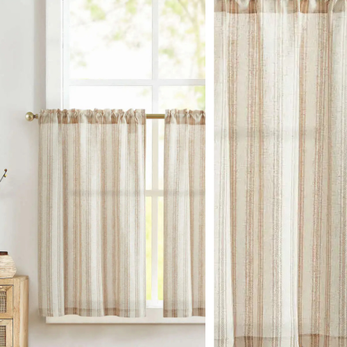 Rideau Rayé Blanc Taupe