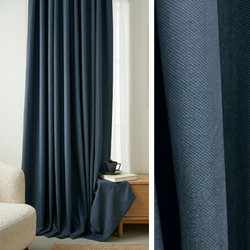 Rideau occultant bleu marine aspect lin doublé 100% polyester livraison offerte France