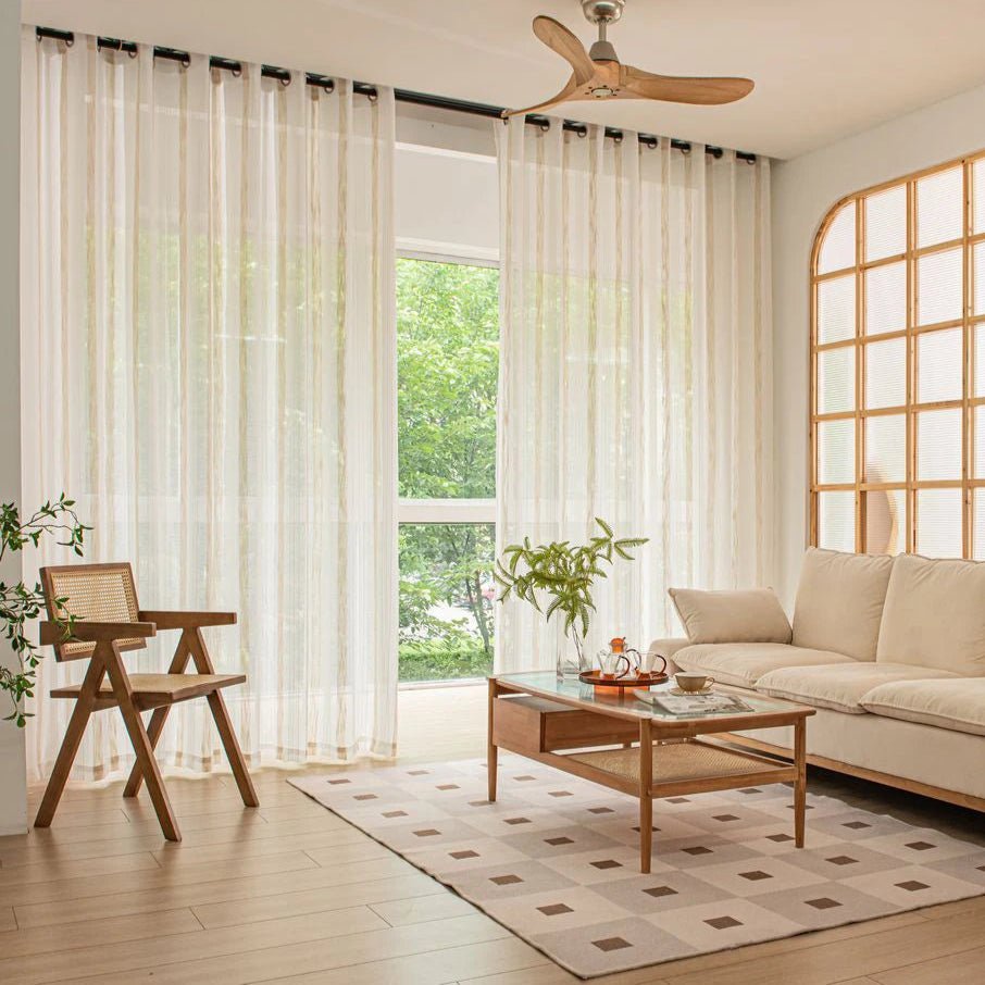 Rideau Beige Lin Motif - La Maison des Rideaux