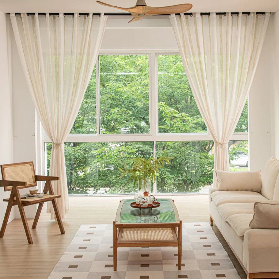 Rideau Beige Lin Motif - La Maison des Rideaux