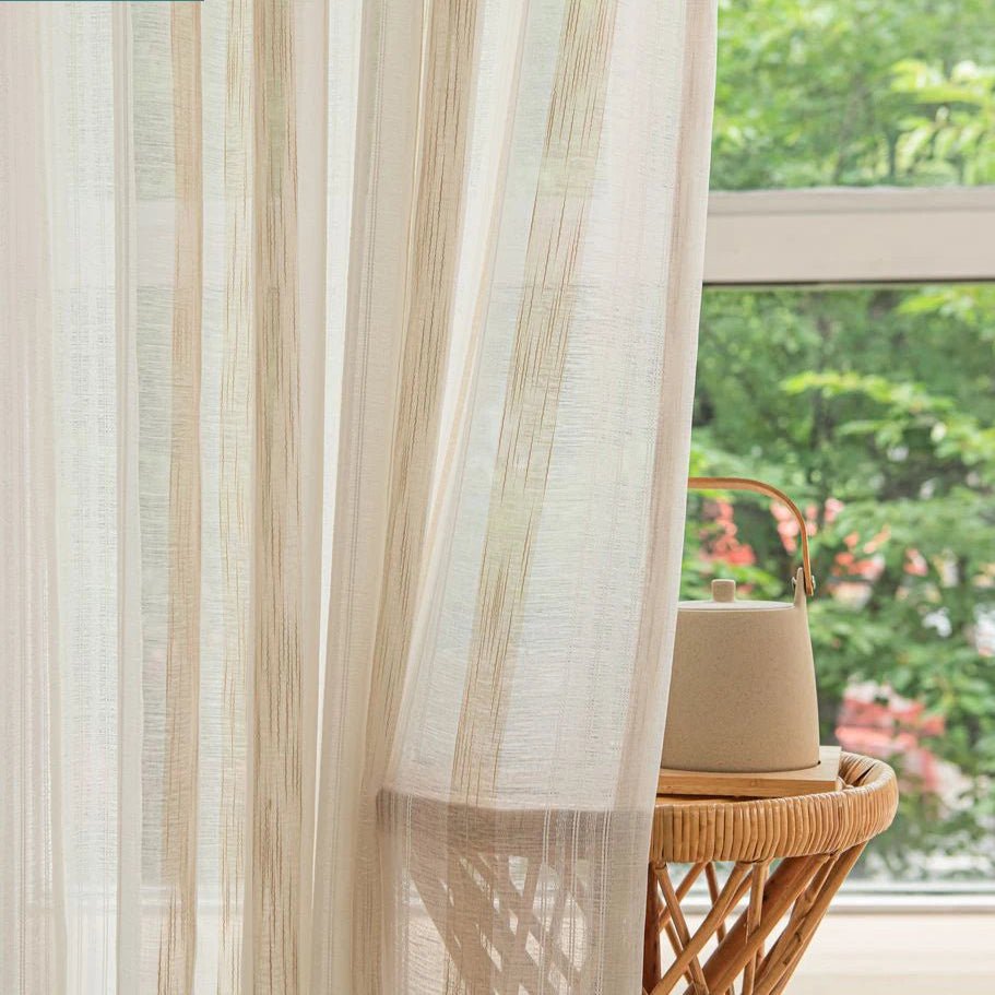 Rideau Beige Lin Motif - La Maison des Rideaux