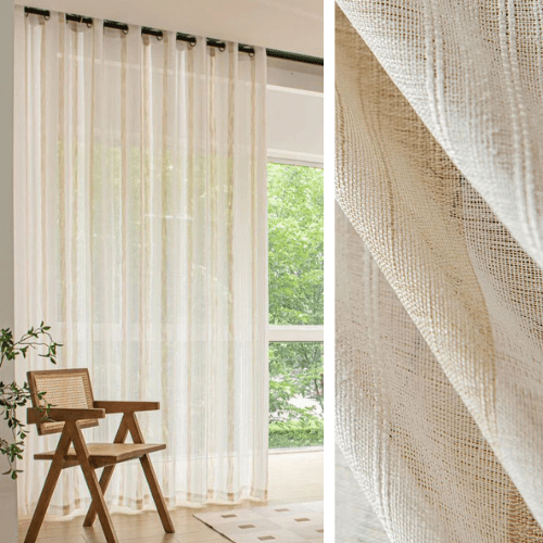 Rideau Beige Lin Motif - La Maison des Rideaux